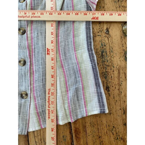 Cupio Womens Striped Button-Front Top Ruffle Sleeves M Multicolor Rayon Linen - Picture 5 of 5